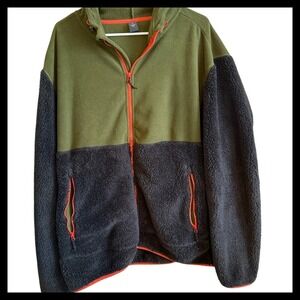 Xersion Outdoor XXL Full Zip Fleece Hoodie Olive Green Sherpa Color Block